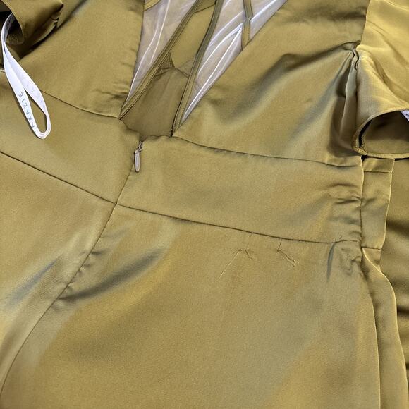 Azazie Bridesmaid Dress Green Size 18 Satin Flutter Sleeve Forest Fairy - Picture 9 of 15